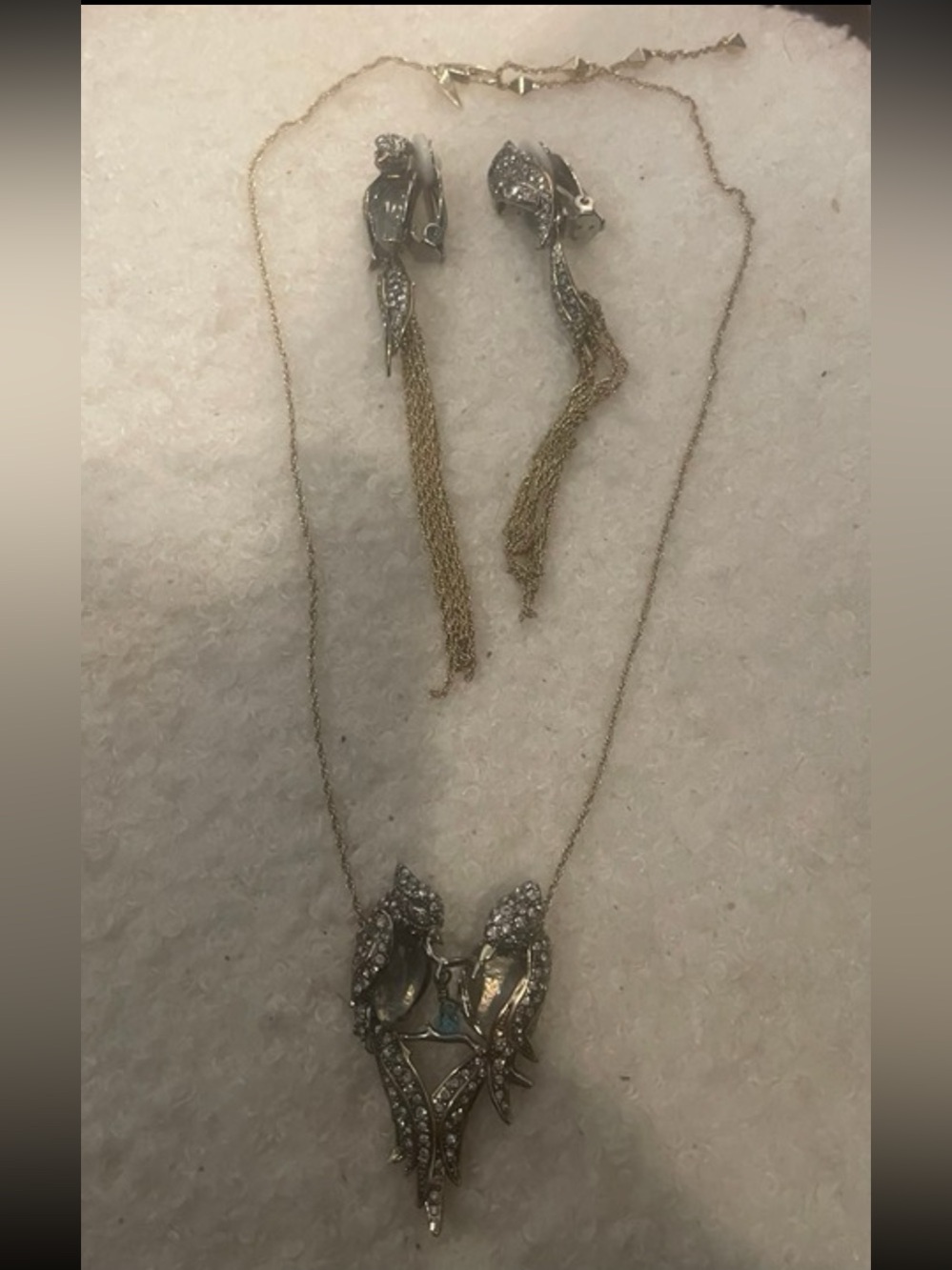 Alexis Bittar Two-Tone Crystal Bird Necklace with Tassel Earrings